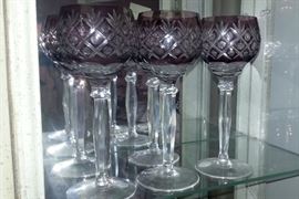 Bohemian cut glass amethyst stemware