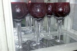Bohemian cut ruby glass stemware