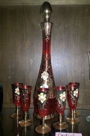 Vintage Bohemian Moser style decanter and stemware set