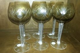 Vintage Bohemian amber cut glass stemware