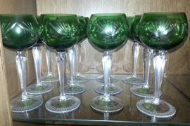 Vintage Bohemian emerald cut glass stemware