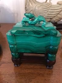 Chinese antique malachite carved lidded vessel. Acquired in 1974 from famous  San Francisco ASHKENAZIE AND CO. Comes with original receipt. 
