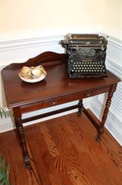 Vintage writing desk, Nippon porcelain, antique Underwood typewriter