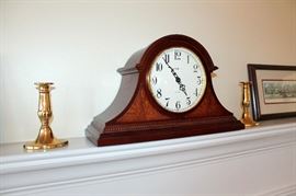 Howard Miller mantle clock (plays Ave Maria), brass candlesticks
