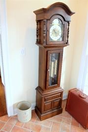 Ethan Allen grandfather clock, Red Wing crock, Scandalli accordion