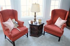 end table, brass lamp (chairs sold)