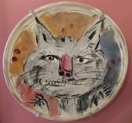 Ron Meyers pottery Cat plate