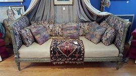 Daybed with draped canopy, egyptian upholstery