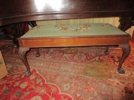 piano bench with embroidery seat, ball & claw feet