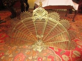 Brass peacock fireplace screen
