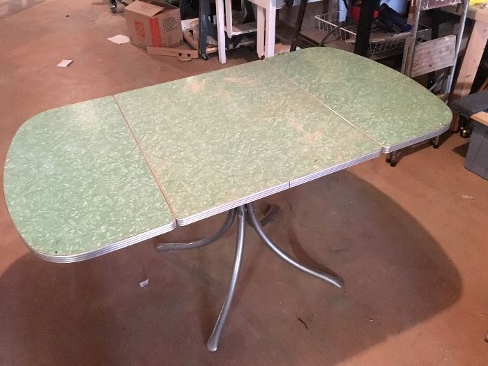 Antique drop down green metal  table 