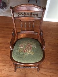 wood and embroidered chair