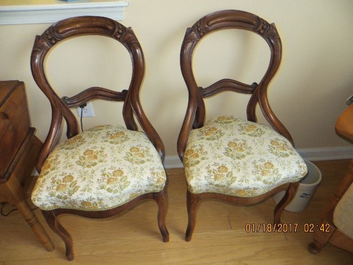 19th Century thumb nail arch back, balloon back chairs