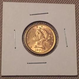 1900 Liberty Head $5 Gold Half Eagle (there are 4 pictures here of the one coin, not four coins)