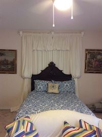 Antique bed full size with heart in center. Drapes for sell, set of two 
