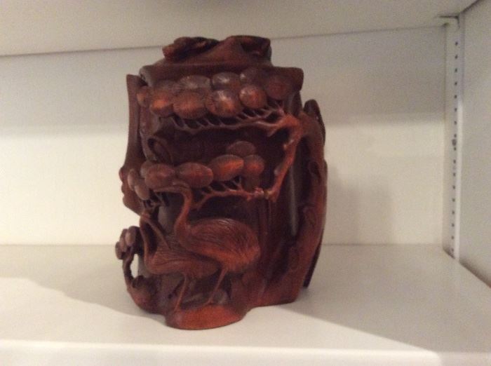 Oriental carved wood teapot