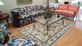 Incredible Sherrill Couch and Chairs from Hickory NC. Oriental upholstery on all these pieces. Henredon Loveseat
