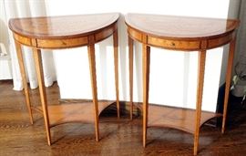 Pair, Diminutive Satin Mahogany Console Tables 
