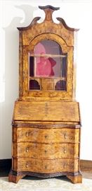 18th Century Burl Wood and Elmwood Secretary Desk - Bookcase