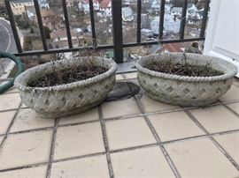 Pair Oval Cement Planters
