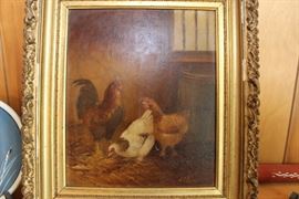 oil on canvas roosters signed JD Soyer???