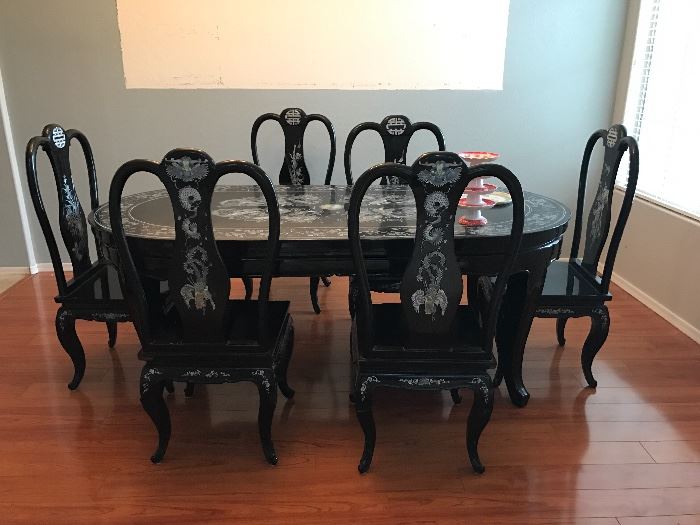  Family gift from Vietnam beautiful inlaid dining room table and chairs 