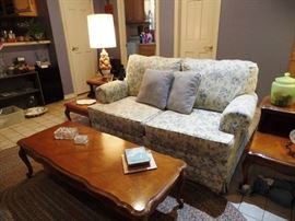 Country love seat with coffee table and matching side tables