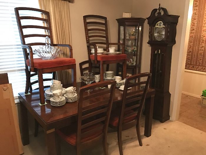 Dining Room table, Display cabinet, Grandfather Clock