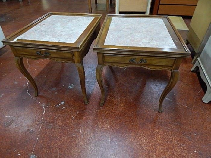 Inlay marble top side tables with single drawers