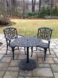 Cast Aluminum Umbrella Table & 2 Chairs