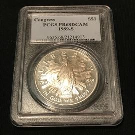1989-S Congress Commemorative Silver Dollar PCGS PR68DCAM.