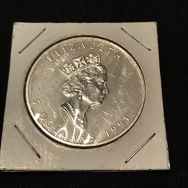 1991 Canadian Silver Dollar 1 ounce pure silver.