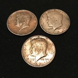 Lot of 3 1964 90% silver JFK Half dollars.