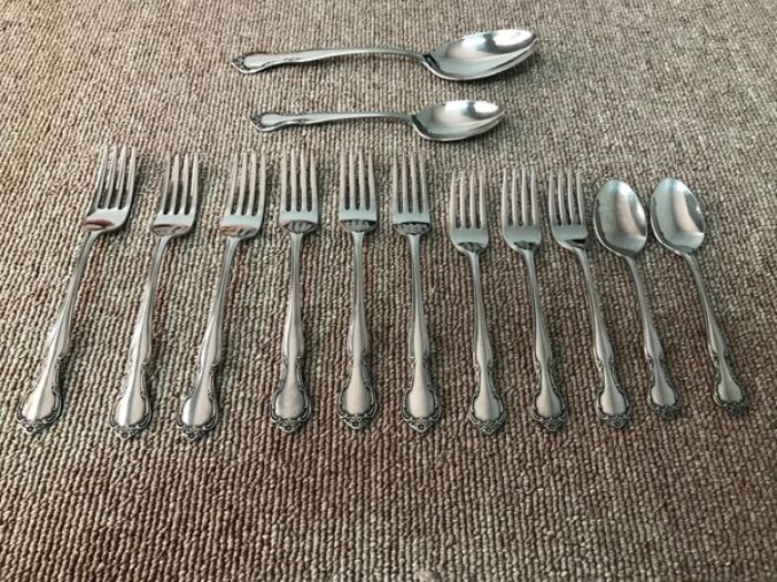 Gorham stainless vintage flatware 1 Serving Spoon, 1 tablesspoons, 1 teaspoon, 2 small fork and 6 dinner forks.