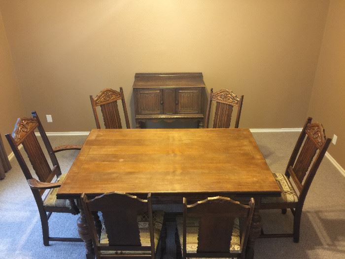 Antique dining set - table, 6 chairs and two sideboards (2nd sideboard in separate photo)