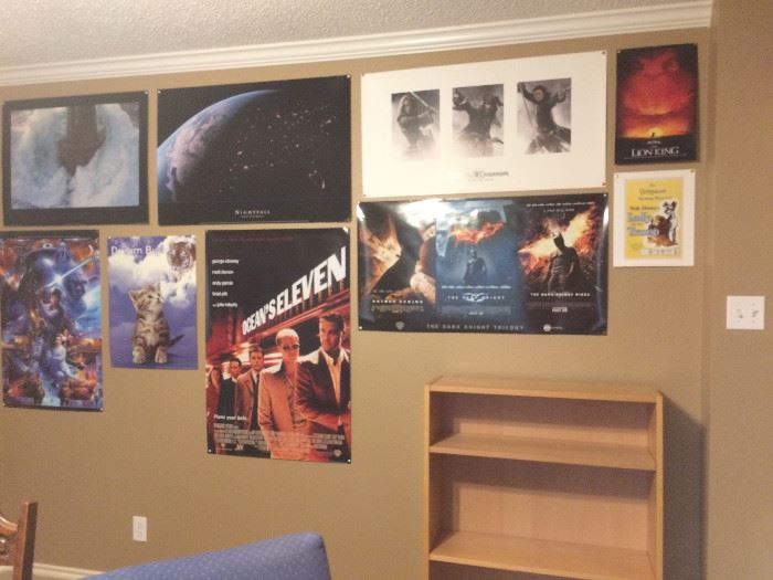 Movie posters and bookcase