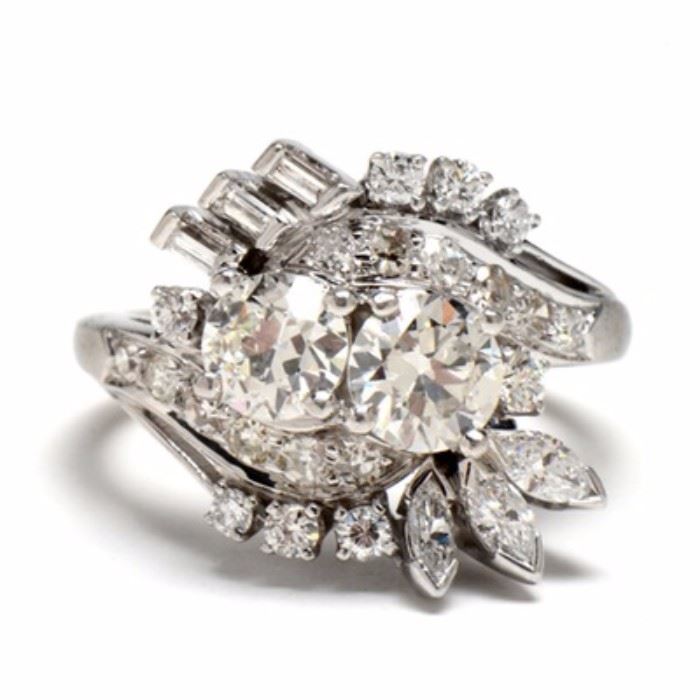 Vintage Platinum and Diamond Cocktail Ring with 2.30 CTW in Mixed Cut Diamonds: A vintage platinum and diamond cocktail ring with 2.30 ctw in mixed cut diamonds.