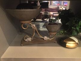 Double art glass and iron candle bowls