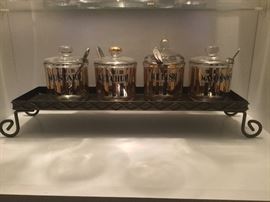 Vintage condiment set on tray