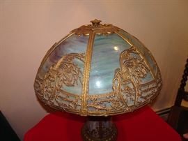Antique Table lamp with Guilded Slag Glass Shade