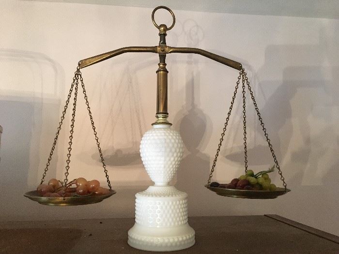 Fenton Hobnail Milk Glass Scales of Justice
