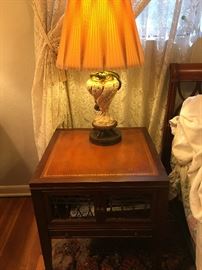 Matching Leather Top Side Tables with Capodimonte Lamps