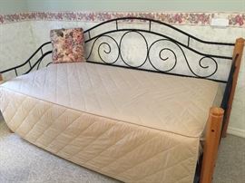 Not enough space? This trundle bed can be used in an office or guest room. If you only have an efficiency you can put decorative pillows and turn it into a sofa during the day.(2 twin mattresses included) 