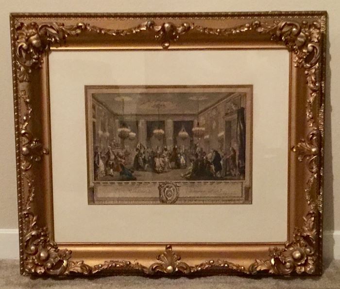 19th c. hand colored print, antique frame