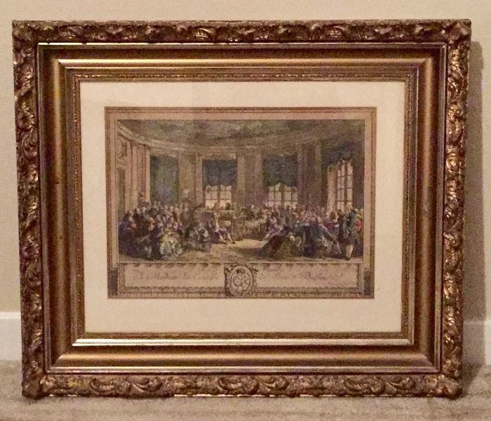 19th c. hand colored print, antique frame