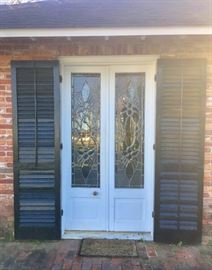 Leaded glass French doors, large shutters
