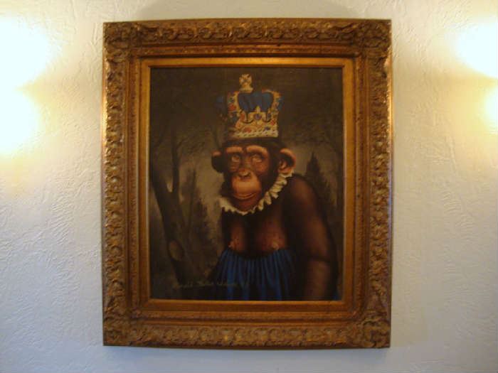 Large Oil Painting of Monkey, “Jimmy Returns to Manhattan"  Donald Roller Wilson