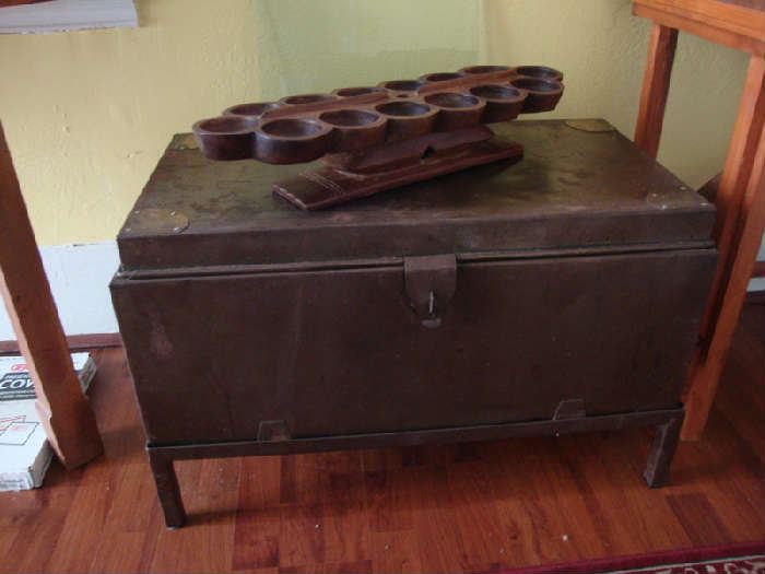 Metal Chest on Legs and  African Bao game board