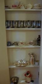 Pewter Glasses, Cup and Saucers, Silver, Etc