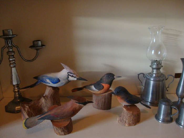 Wood Carved Birds by Doug Ship and Pewter